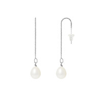 Boucles d'Oreilles Pendantes - Or Blanc Perles de Culture d'Eau Douce - Blanc Nacre Naturel