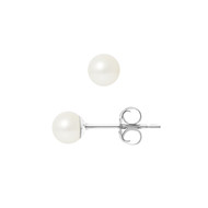 Boucles d'Oreilles - Or Blanc Perles de Culture d'Eau Douce - Blanc Nacre Naturel