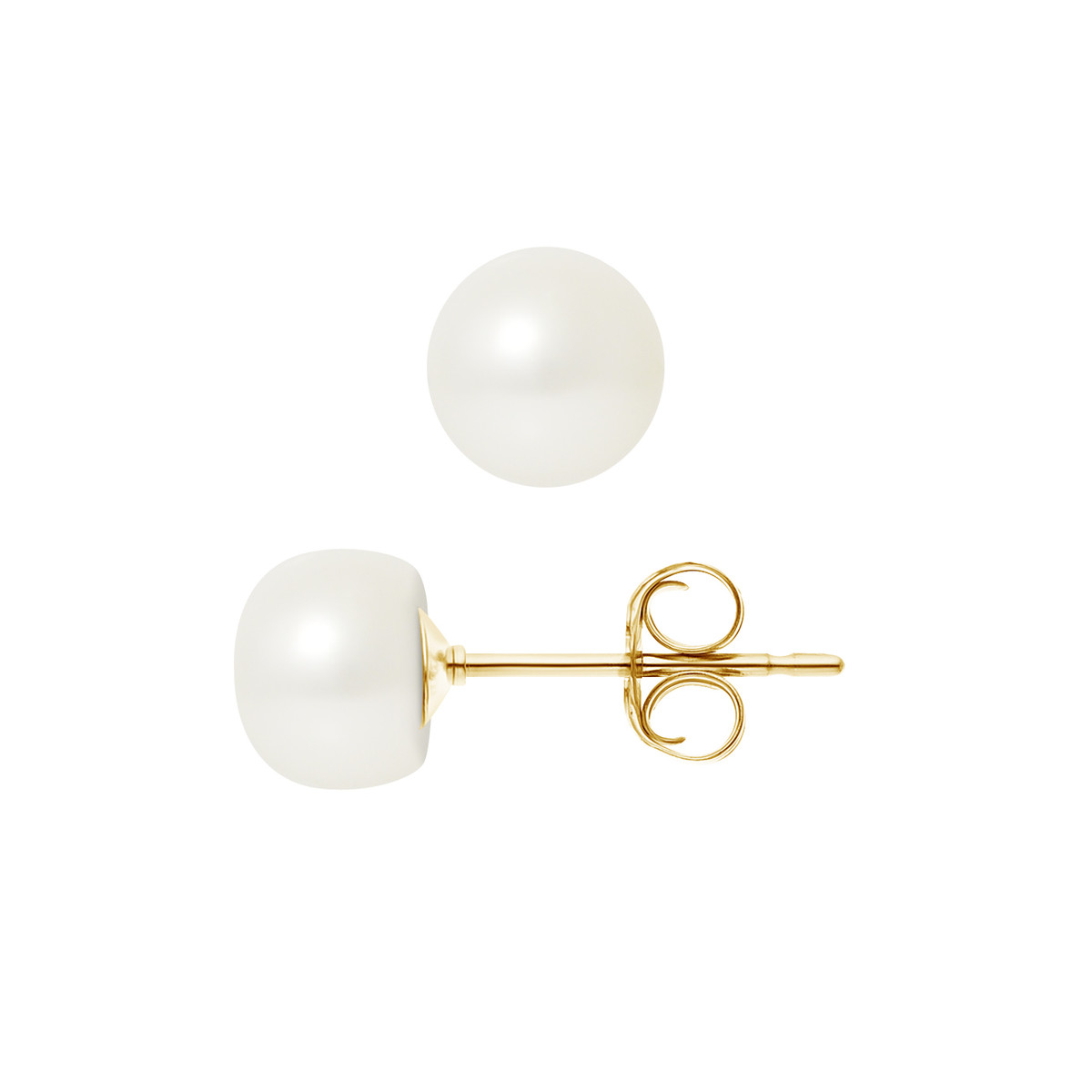 Boucles d'Oreilles - Or Jaune et Perles de Culture d'Eau Douce - Blanc Nacre Naturel