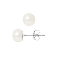 Boucles d'Oreilles - Or Blanc et Perles de Culture d'Eau Douce - Blanc Nacre Naturel