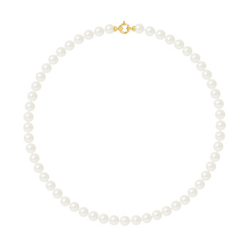Collier Rang de Perles de Culture d'Eau Douce - Blanc Naturel  - Or Jaune