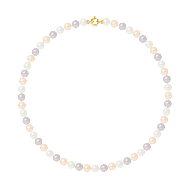 Collier Rang de Perles de Culture d'Eau Douce - Pastelles Naturelles - Or Jaune