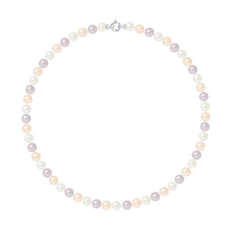 Collier Rang de Perles de Culture d'Eau Douce - Pastelles Naturelles - Or Blanc