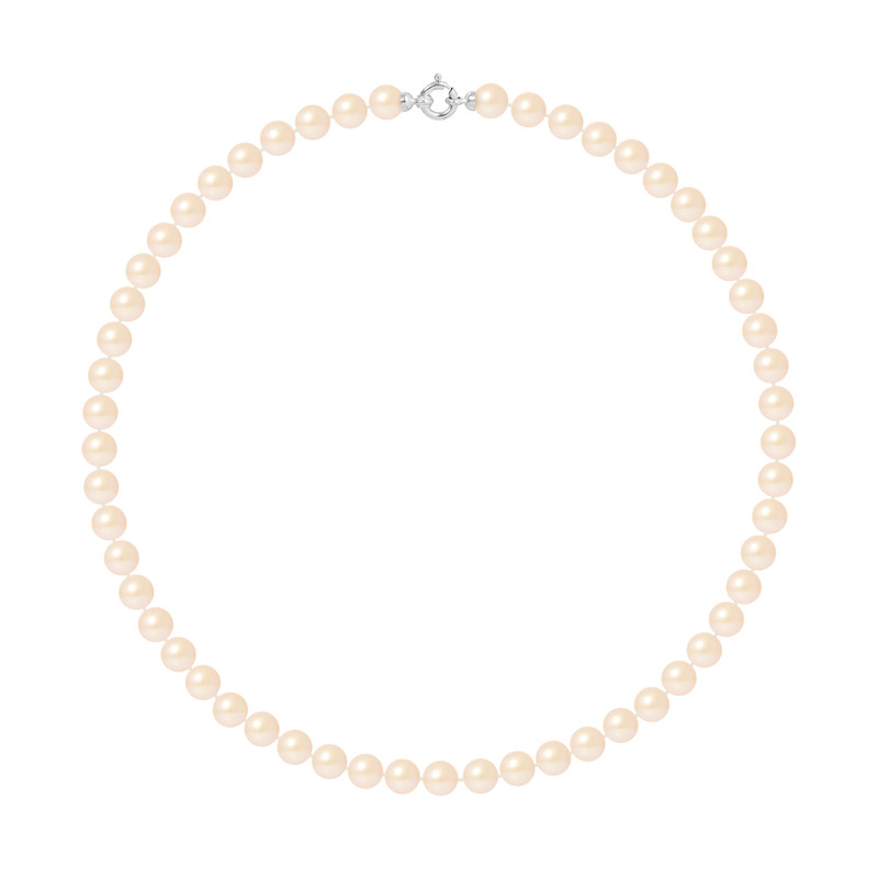 Collier Rang - Perles de Culture d'Eau Douce - Rose Naturel - Or Blanc