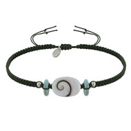 Bracelet Lien Tréssé Pavés de Larimar et Oeil de Ste Lucie - Vert kaki