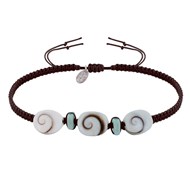Bracelet Lien Tréssé Pavés de Larimar et Trois Oeil de Ste Lucie - Marron foncé