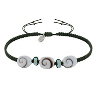 Bracelet Lien Tréssé Pavés de Larimar et Trois Oeil de Ste Lucie - Vert kaki