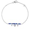 Bracelet Argent 925 Rhodié Petit Coeur Deux Strass et Perles Bleus - vue V1