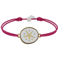 Bracelet Lien Médaille en Laiton Etoile émaillée Blanche - Fuchsia