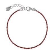 Bracelet Argent 925 Rhodié Petits Carrés de Strass - Rouge