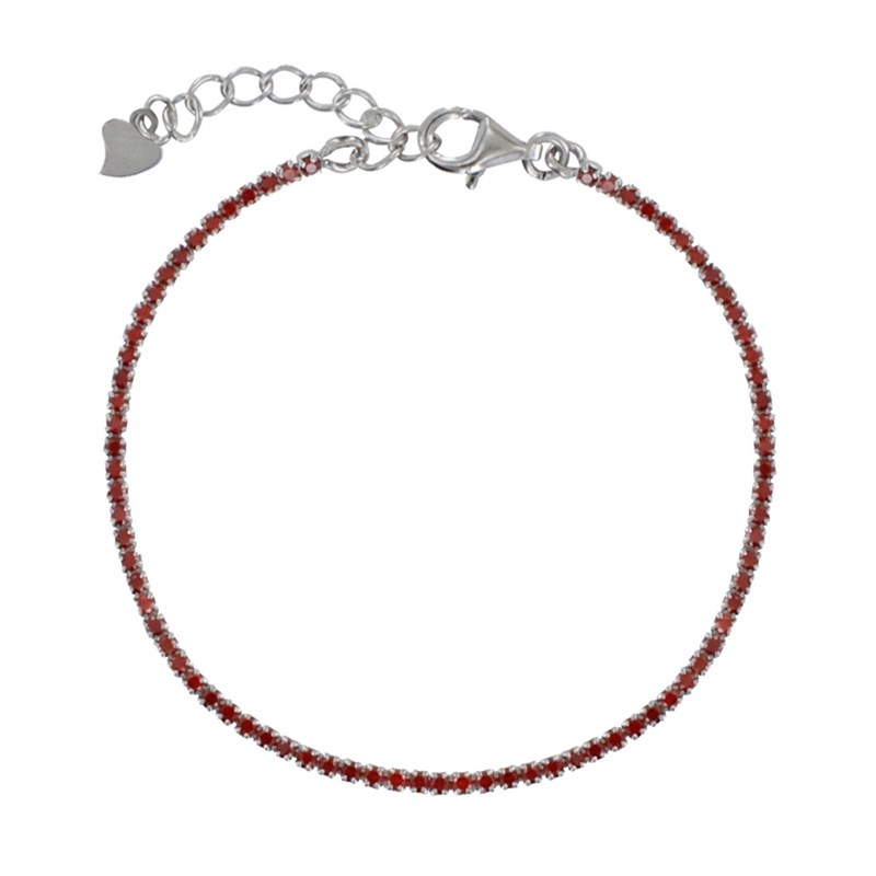 Bracelet Argent 925 Rhodié Petits Carrés de Strass - Rouge