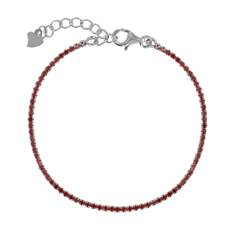 Bracelet Argent Rhodié Petits Carrés de Strass - Rouge