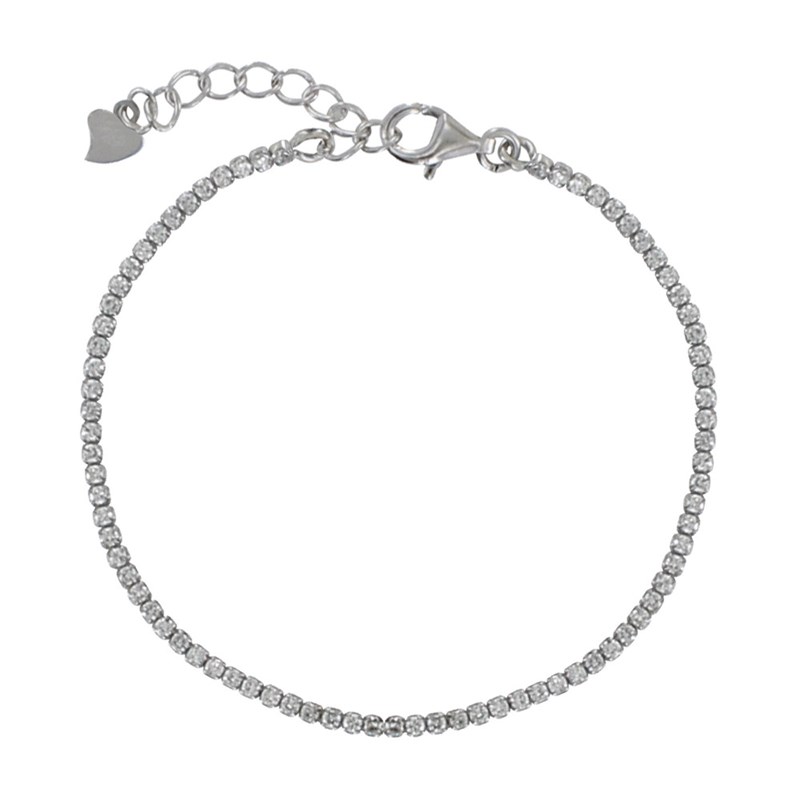 Bracelet Argent Rhodié Petits Carrés de Strass - Blanc