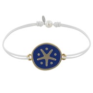 Bracelet Lien Médaille en Laiton Etoile Émaillée Bleue - Blanc