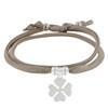 Bracelet Double Tour Lien Satin et Trèfle Argent 925 - Beige - vue V1