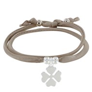 Bracelet Double Tour Lien Satin et Trèfle Argent 925 - Beige