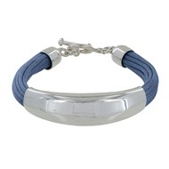 Bracelet Argent 925 Demi-Jonc sur Fils de Coton - Classics - Bleu