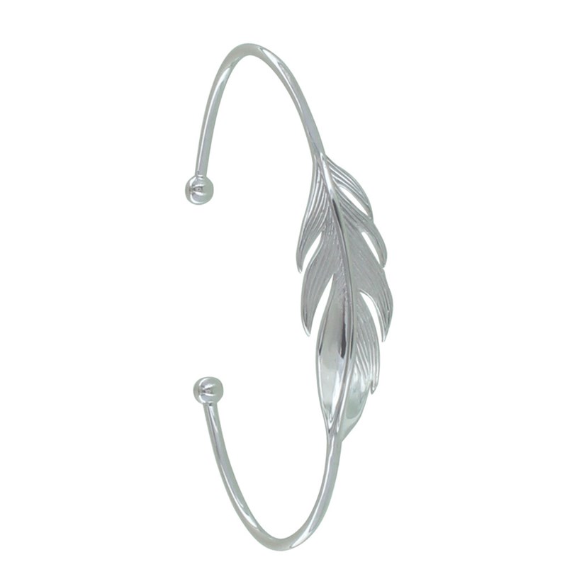 Bracelet Argent 925 Rhodié Demi Jonc Plume