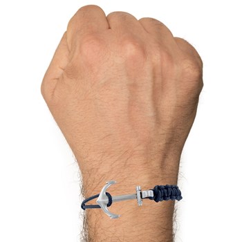Silver Sliding Braided Anchor Link Bracelet - Navy Blue
