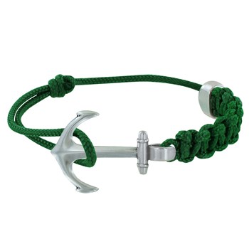 Bracelet Argenté Ancre Lien Tressé Coulissant - Vert