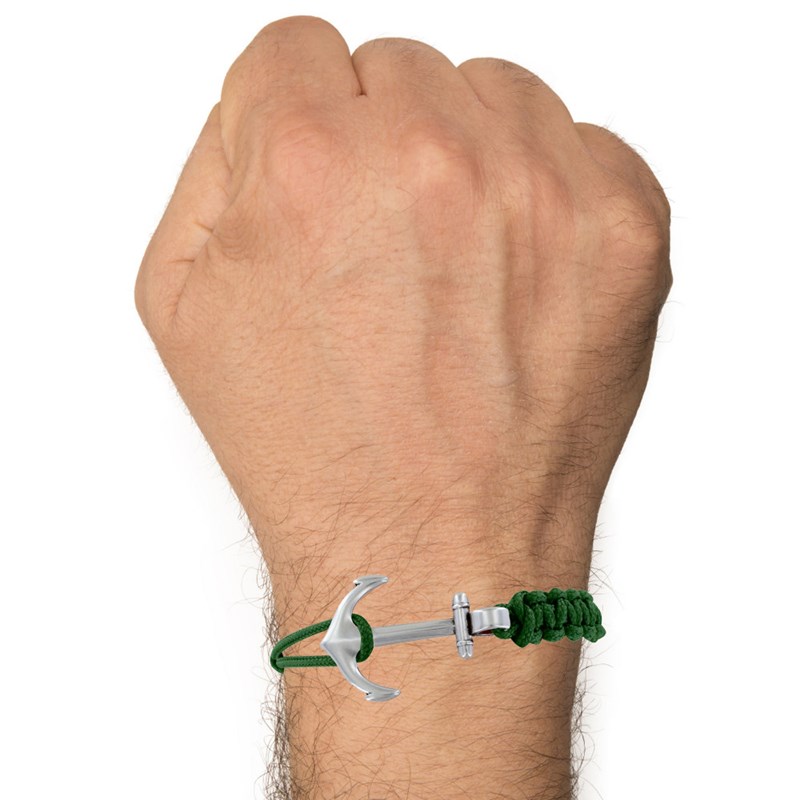Bracelet Argenté Ancre Lien Tressé Coulissant - Vert - vue 2
