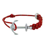 Bracelet Argenté Ancre Lien Bicolore Tressé Coulissant - Rouge