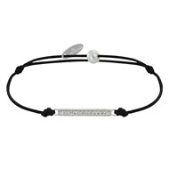 Bracelet Lien Argent 925 Petite Barrette de Strass - Noir