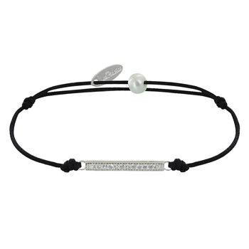925 Zilveren Schakel Armband Klein Strass Bar - Zwart