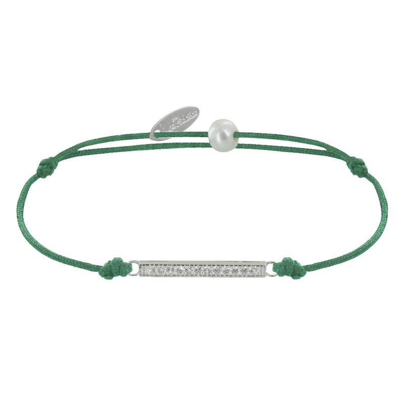 Bracelet Lien Argent 925 Petite Barrette de Strass - Vert