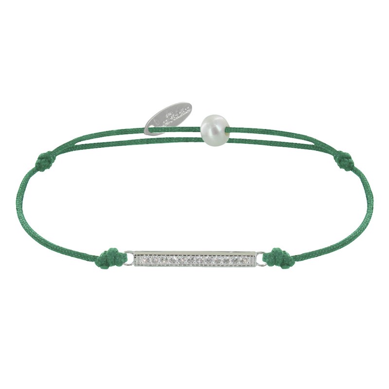 Bracelet Lien Argent Petite Barrette de Strass - Vert
