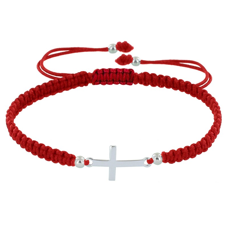 Bracelet Argent Croix Lien Tréssé - Classics - Rouge