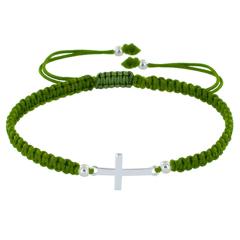 Bracelet Argent Croix Lien Tréssé - Classics - Vert kaki