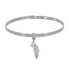Bracelet Argent 925 Rhodié Jonc Plat Fermeture Crochet Breloques Plume et Strass - vue V1