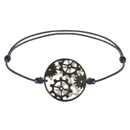 Bracelet Lien Homme Rouages Médaille Réversible Argent 925 et Ruthénium - Gris