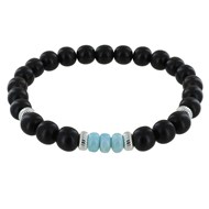 Bracelet Homme Perles d'Ebènes et Trois Anneaux de Larimar