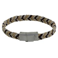 Bracelet Homme Lin Tricolore Tressé Plat Fermoir Acier Inoxydable