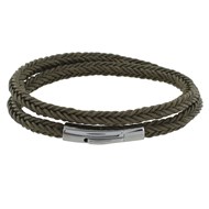 Bracelet Homme Double Tour Tresse en Coton Carré - Vert kaki