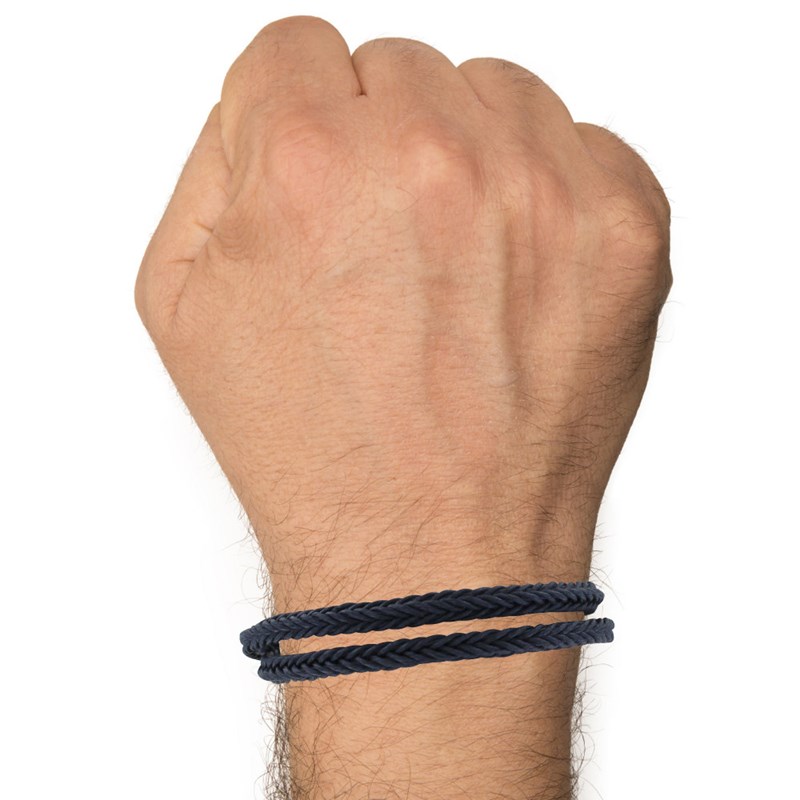 Bracelet Homme Double Tour Tresse en Coton Carré - Bleu Navy - vue 2