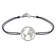 Bracelet Lien Médaille Argent 925 Ronde Mappemonde - Gris