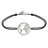 Bracelet Lien Médaille Argent 925 Ronde Mappemonde - Noir - vue V1