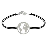 Bracelet Lien Médaille Argent 925 Ronde Mappemonde - Noir