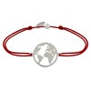 Bracelet Lien Médaille Argent 925 Ronde Mappemonde - Rouge - vue V1