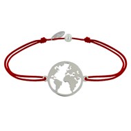 Bracelet Lien Médaille Argent 925 Ronde Mappemonde - Rouge