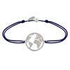 Bracelet Lien Médaille Argent 925 Ronde Mappemonde - Bleu Navy - vue V1