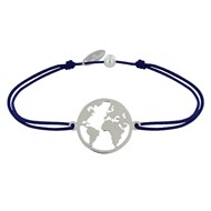 Bracelet Lien Médaille Argent 925 Ronde Mappemonde - Bleu Navy