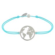 Bracelet Lien Médaille Argent 925 Ronde Mappemonde - Turquoise