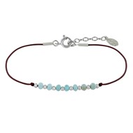 Bracelet Lien Sept Perles Facettées de Larimar et Perles Argent 925 - Marron foncé