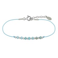 Bracelet Lien Sept Perles Facettées de Larimar et Perles Argent - Bleu ciel