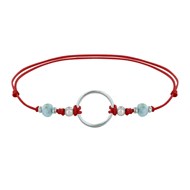 Bracelet Lien Cercle Argent 925 et Deux Perles Facettées de Larimar - Rouge