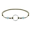 Bracelet Lien Cercle Argent 925 et Deux Perles Facettées de Larimar - Vert kaki - vue V1